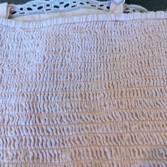 Aerie Camisole Top EUC Pink Smocked Embroidered Tie Waist Baby Doll Size M - Picture 4 of 9
